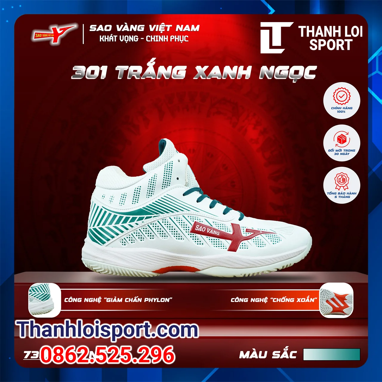 giay-bong-chuyen-sao-vang-301-trang-xanh-ngoc-1